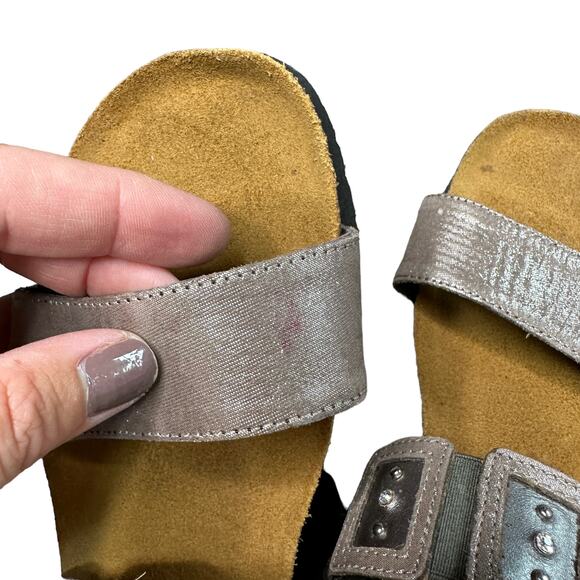 NAOT Womens Size 5 Narrow Silver Emma Studded Rhinestone Double Strap Sandals - Picture 9 of 10